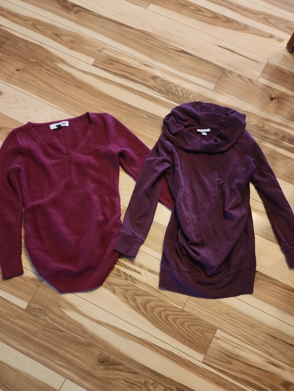 Old Navy Maternity V-Neck & Cowl Neck Sweaters in Plum and Deep Berry